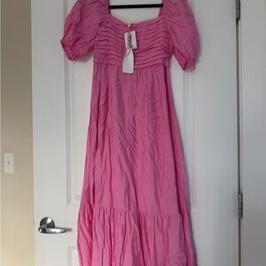 Pink Maxi Dress with Puff Sleeves - Brand Unspecified